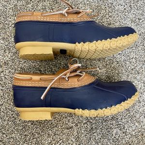 L.L. Bean Boot Rubber Mocs in Navy and Tan
